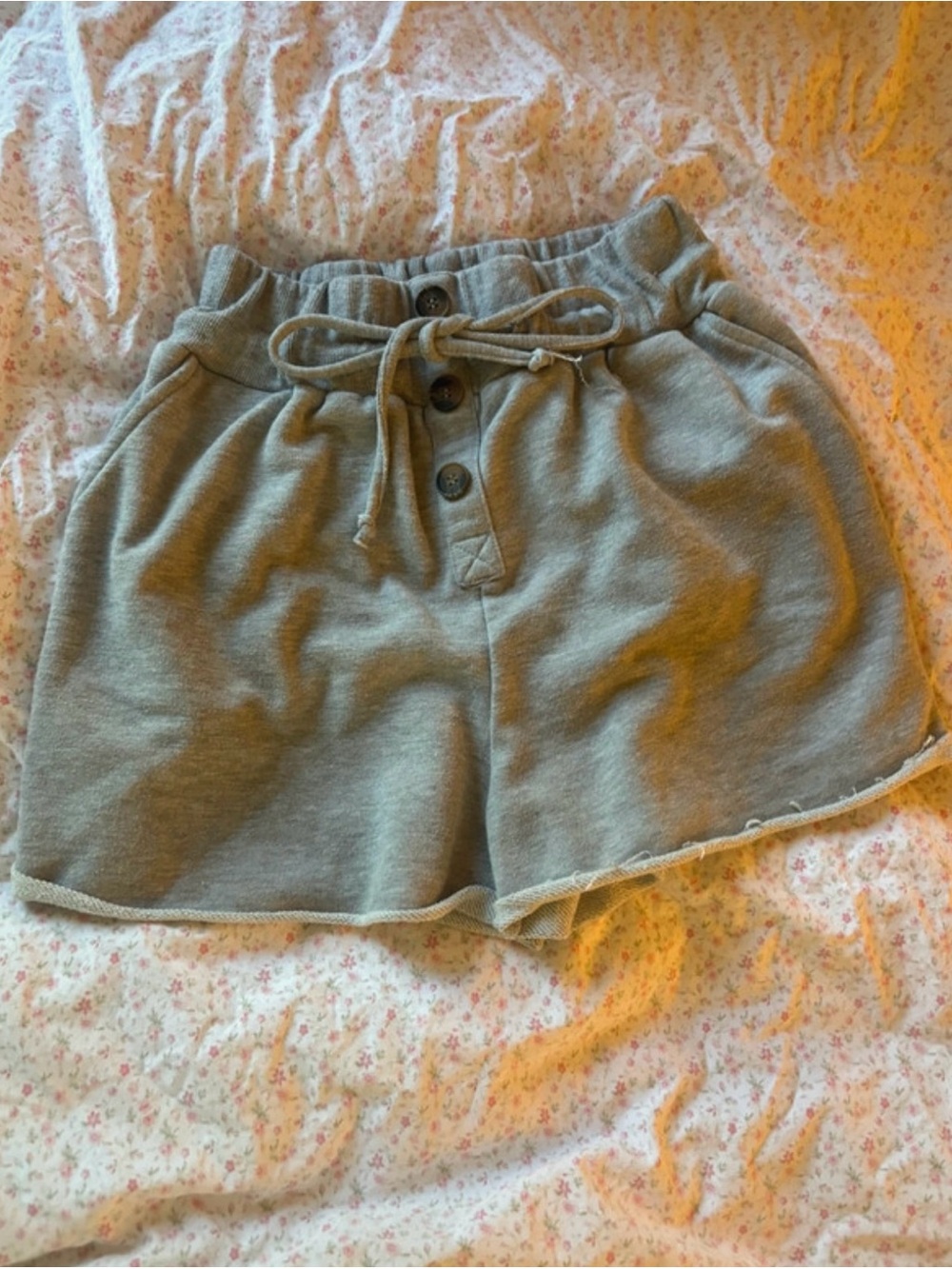 High-Waist Gray Women's Button-Front Lounge Shorts